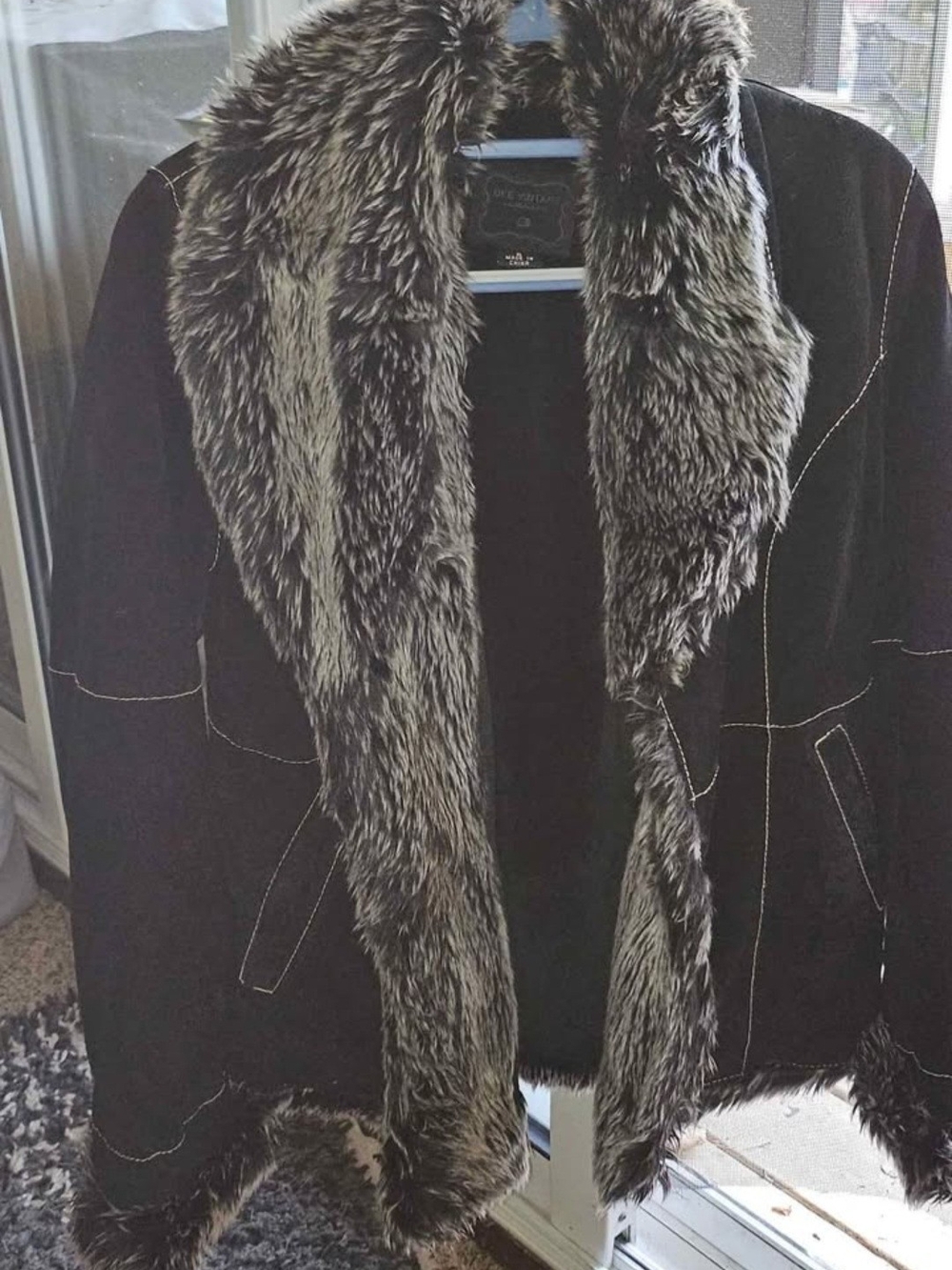 Buckle Black Jacket with Gray Faux-Fur Trim